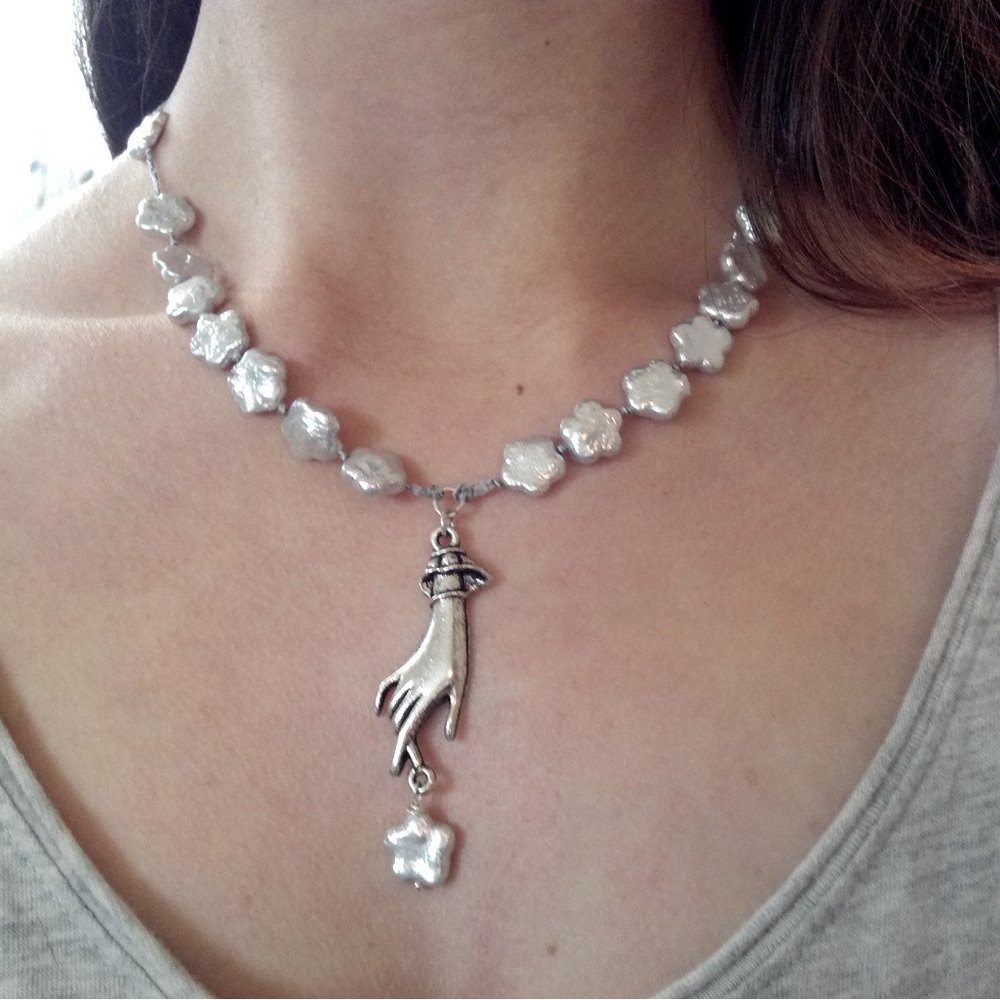 Elegant Silver Necklace with Hand Pendant